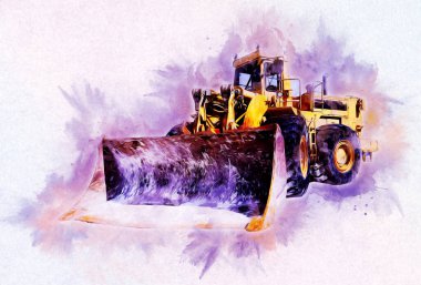Buldozer illüstrasyon renk sanat grunge vintage çizim