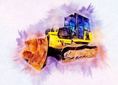 Buldozer illüstrasyon renk sanat grunge vintage çizim
