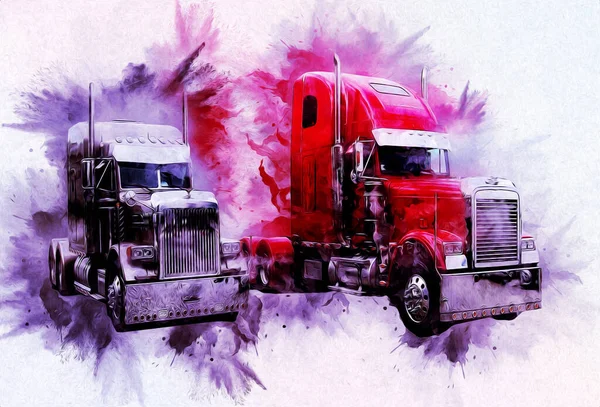 American Truck Ilustración Color Arte Aislado Vintage Retro — Foto de Stock