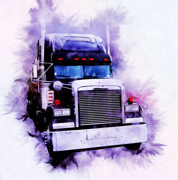 アメリカのトラックのイラストの色孤立アートヴィンテージレトロ — ストック写真