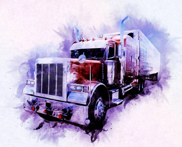 Amerikansk Lastbil Illustration Färg Isolerad Konst Vintage Retro — Stockfoto