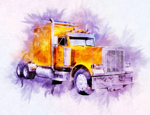 American Truck Ilustración Color Arte Aislado Vintage Retro — Foto de Stock