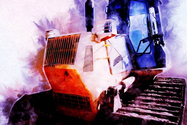 Buldożer Ilustracja Kolor Sztuka Grunge Rysunek Vintage — Zdjęcie stockowe