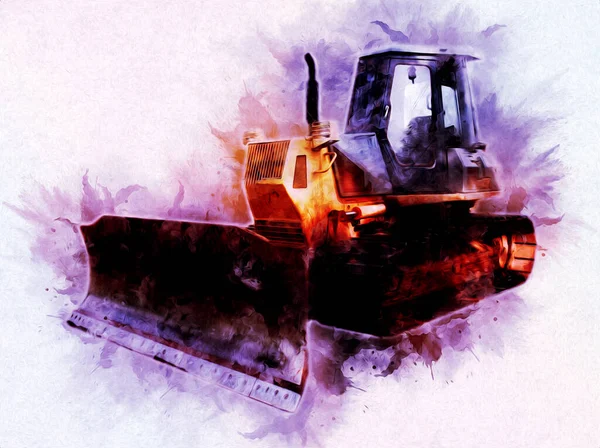 Bulldozer Illustration Farbe Kunst Grunge Zeichnung Vintage — Stockfoto