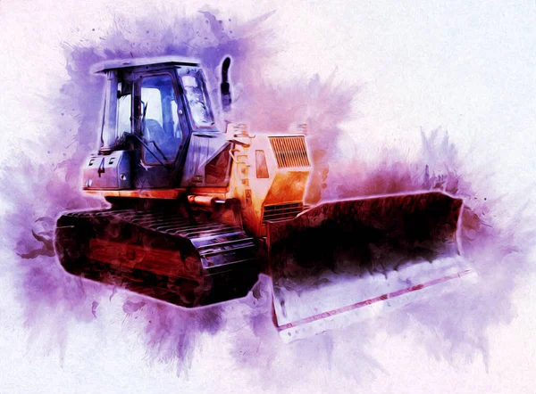 Bulldozer Illustration Couleur Art Grunge Dessin Vintage — Photo