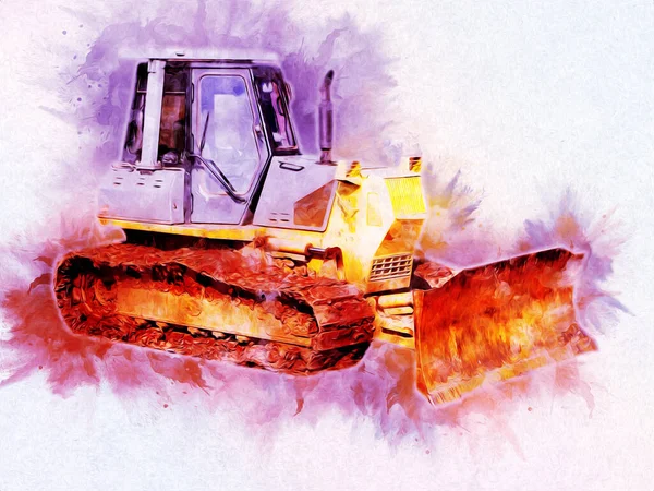 Bulldozer Ilustración Color Arte Grunge Dibujo Vintage — Foto de Stock