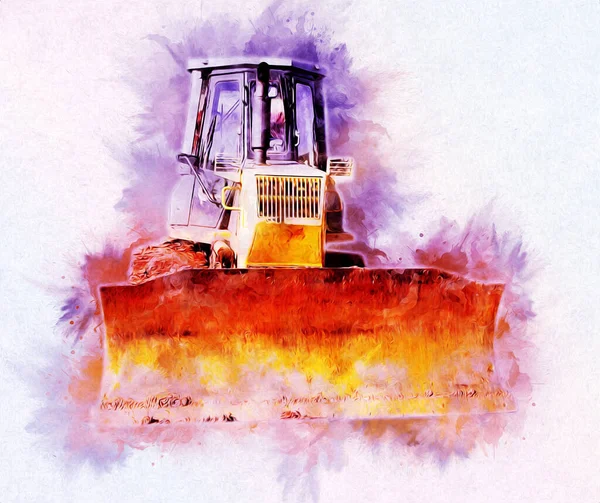 Bulldozer Ilustração Cor Arte Grunge Desenho Vintage — Fotografia de Stock