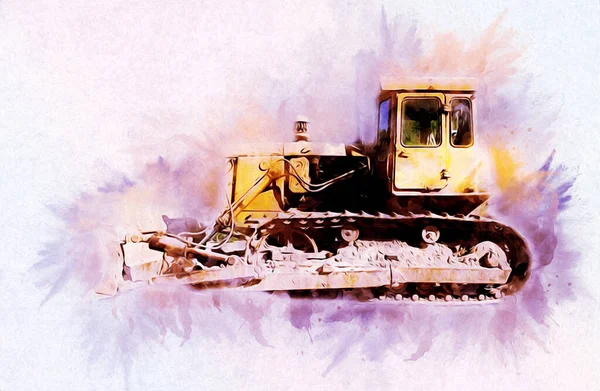 Bulldozer Ilustración Color Arte Grunge Dibujo Vintage —  Fotos de Stock