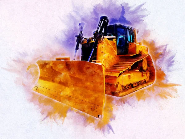 Bulldozer illustration color art grunge drawing vintage