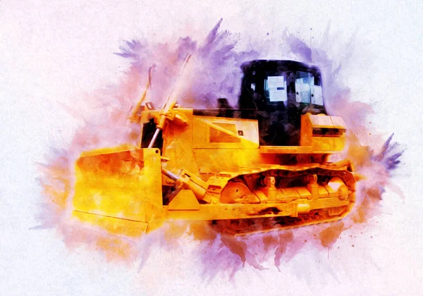 Bulldozer illustration color art grunge drawing vintage