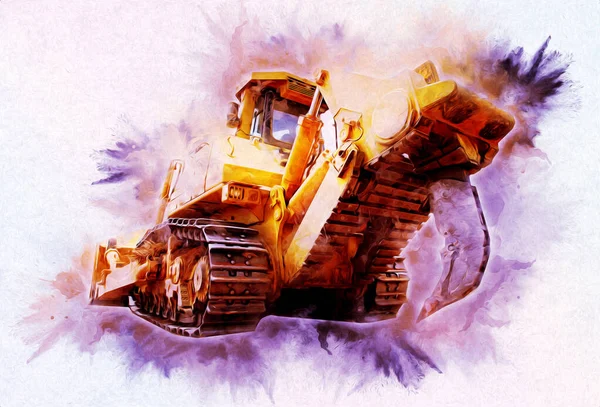 Bulldozer Illustration Couleur Art Grunge Dessin Vintage — Photo