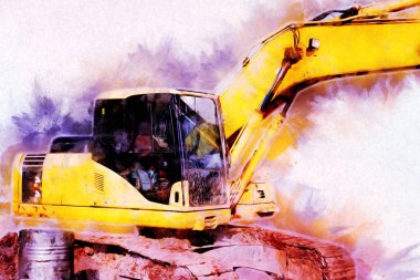 Ekskavatör illüstrasyon izole renk sanat eseri