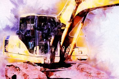 Ekskavatör illüstrasyon izole renk sanat eseri