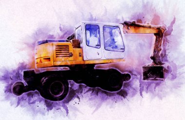 Ekskavatör illüstrasyon izole renk sanat eseri
