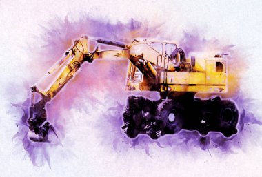 Ekskavatör illüstrasyon izole renk sanat eseri