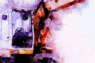 Ekskavatör illüstrasyon izole renk sanat eseri