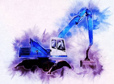 Ekskavatör illüstrasyon izole renk sanat eseri