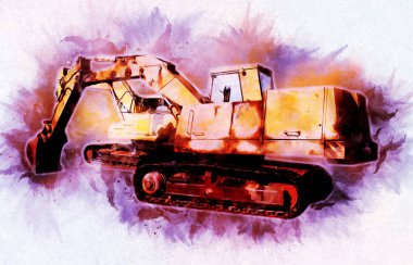 Ekskavatör illüstrasyon izole renk sanat eseri