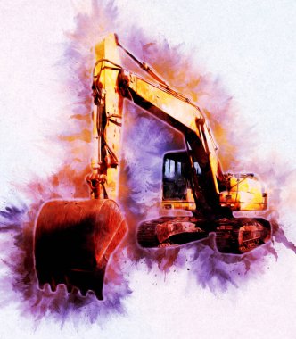 Ekskavatör illüstrasyon izole renk sanat eseri