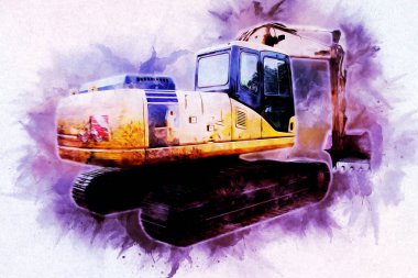 Ekskavatör illüstrasyon izole renk sanat eseri