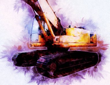 Ekskavatör illüstrasyon izole renk sanat eseri