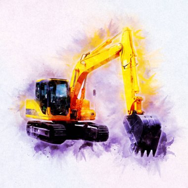 Ekskavatör illüstrasyon izole renk sanat eseri