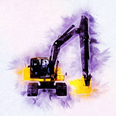 Ekskavatör illüstrasyon izole renk sanat eseri