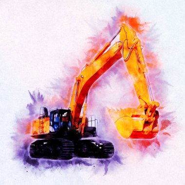 Ekskavatör illüstrasyon izole renk sanat eseri