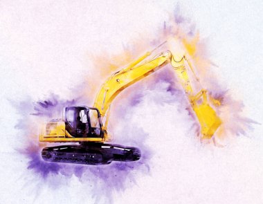 Ekskavatör illüstrasyon izole renk sanat eseri