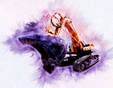 Ekskavatör illüstrasyon izole renk sanat eseri