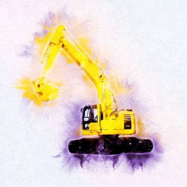 Ekskavatör illüstrasyon izole renk sanat eseri