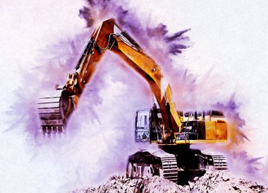 Ekskavatör illüstrasyon izole renk sanat eseri