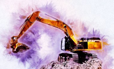 Ekskavatör illüstrasyon izole renk sanat eseri