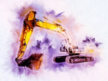 Ekskavatör illüstrasyon izole renk sanat eseri
