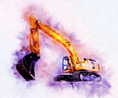Ekskavatör illüstrasyon izole renk sanat eseri