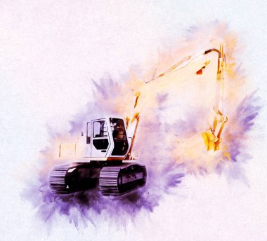 Ekskavatör illüstrasyon izole renk sanat eseri