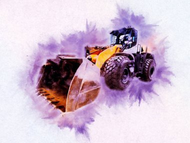 Ekskavatör illüstrasyon izole renk sanat eseri