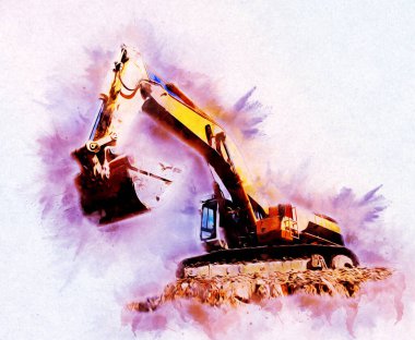 Ekskavatör illüstrasyon izole renk sanat eseri