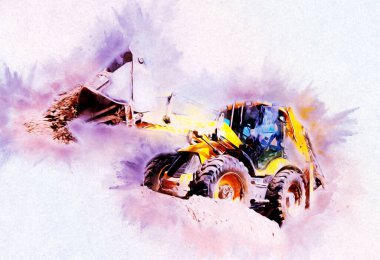 Ekskavatör illüstrasyon izole renk sanat eseri