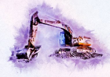 Ekskavatör illüstrasyon izole renk sanat eseri