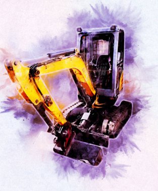 Ekskavatör illüstrasyon izole renk sanat eseri