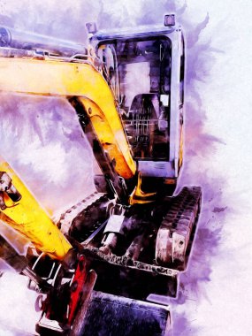 Ekskavatör illüstrasyon izole renk sanat eseri