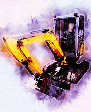 Ekskavatör illüstrasyon izole renk sanat eseri