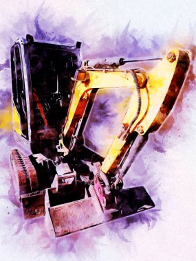 Ekskavatör illüstrasyon izole renk sanat eseri