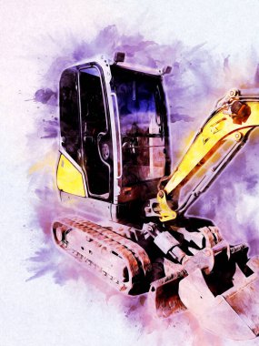 Ekskavatör illüstrasyon izole renk sanat eseri