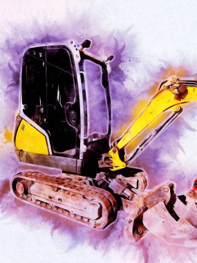 Ekskavatör illüstrasyon izole renk sanat eseri