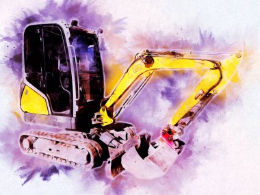Ekskavatör illüstrasyon izole renk sanat eseri