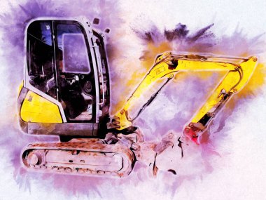 Ekskavatör illüstrasyon izole renk sanat eseri