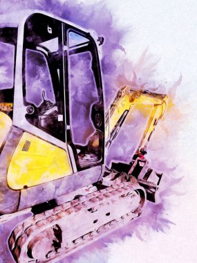 Ekskavatör illüstrasyon izole renk sanat eseri