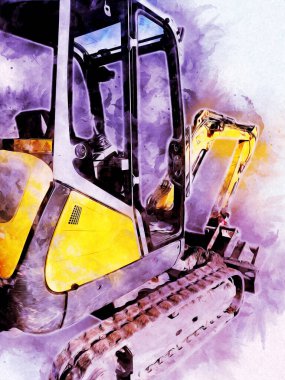 Ekskavatör illüstrasyon izole renk sanat eseri